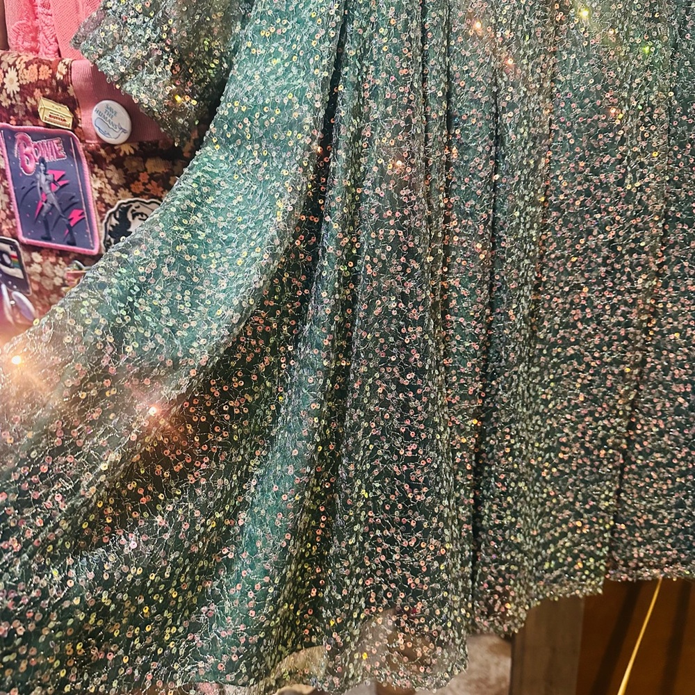Emerald Sundae Altar’d State Mini Party Dress Sparkle Green & Gold S - Picture 6 of 16